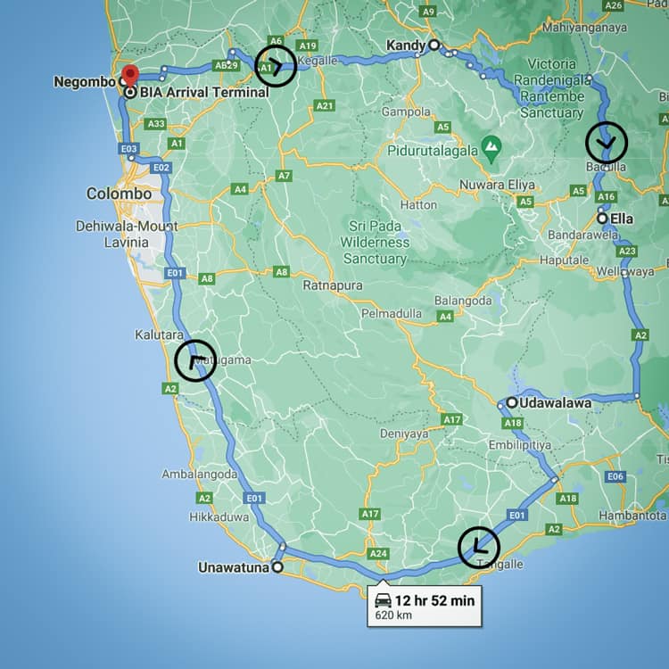 Sri Lanka tour route 2