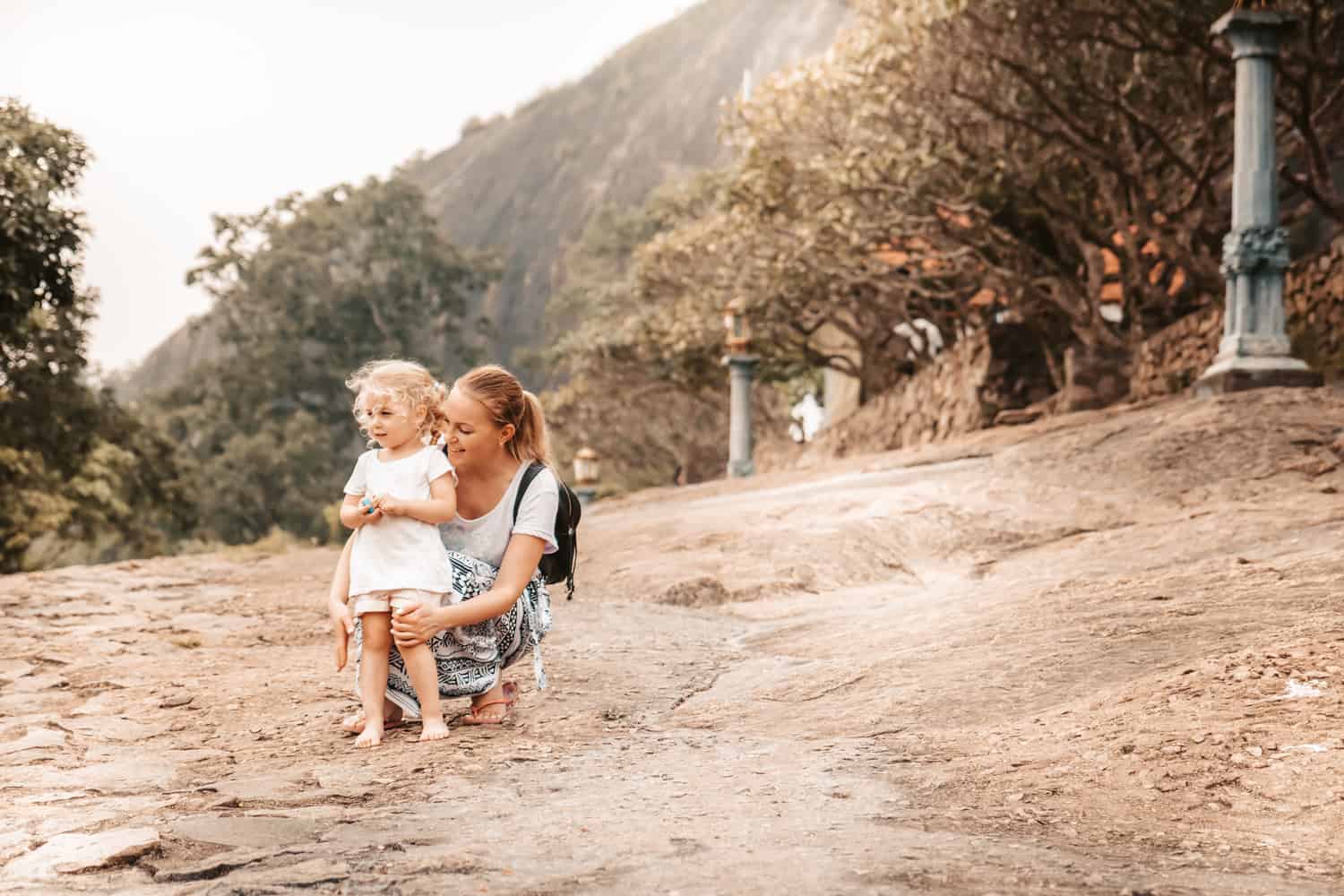 Dambulla Cave Temple with a toddler