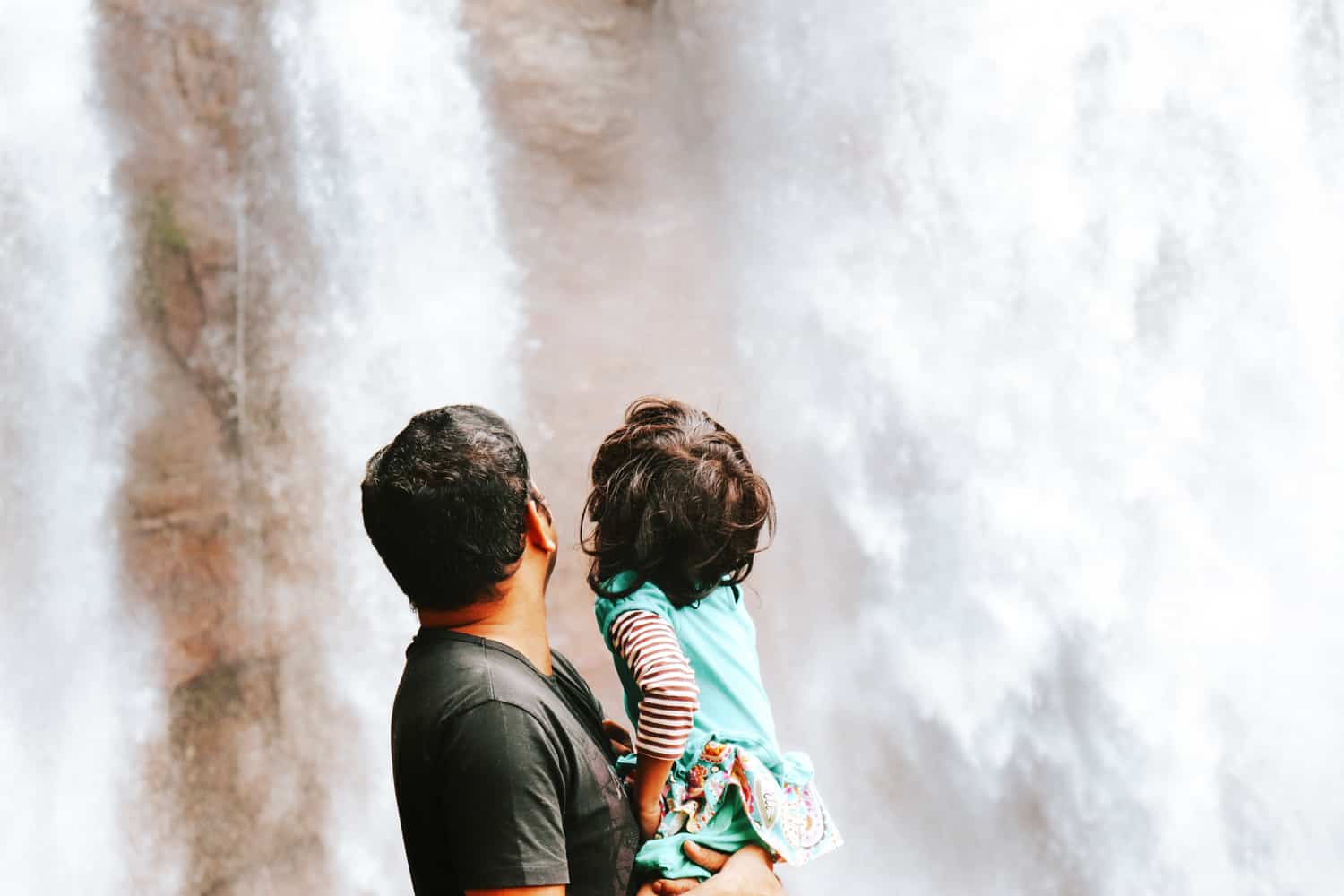 Ramboda waterfall with a toddler